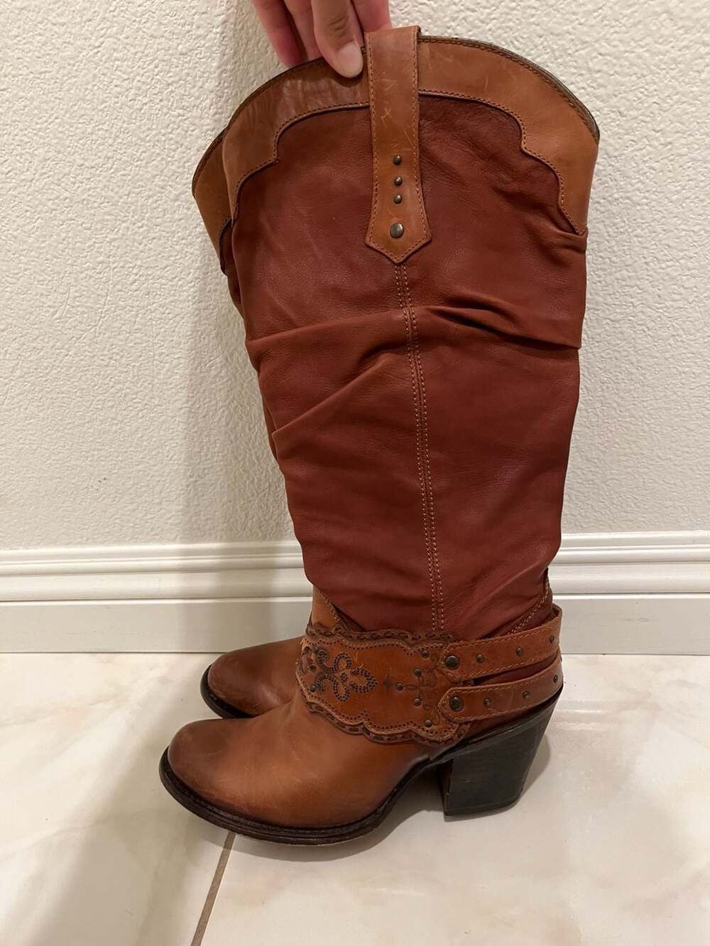 Cuadra Women's Honey Stud Harness Slouch Western Boots